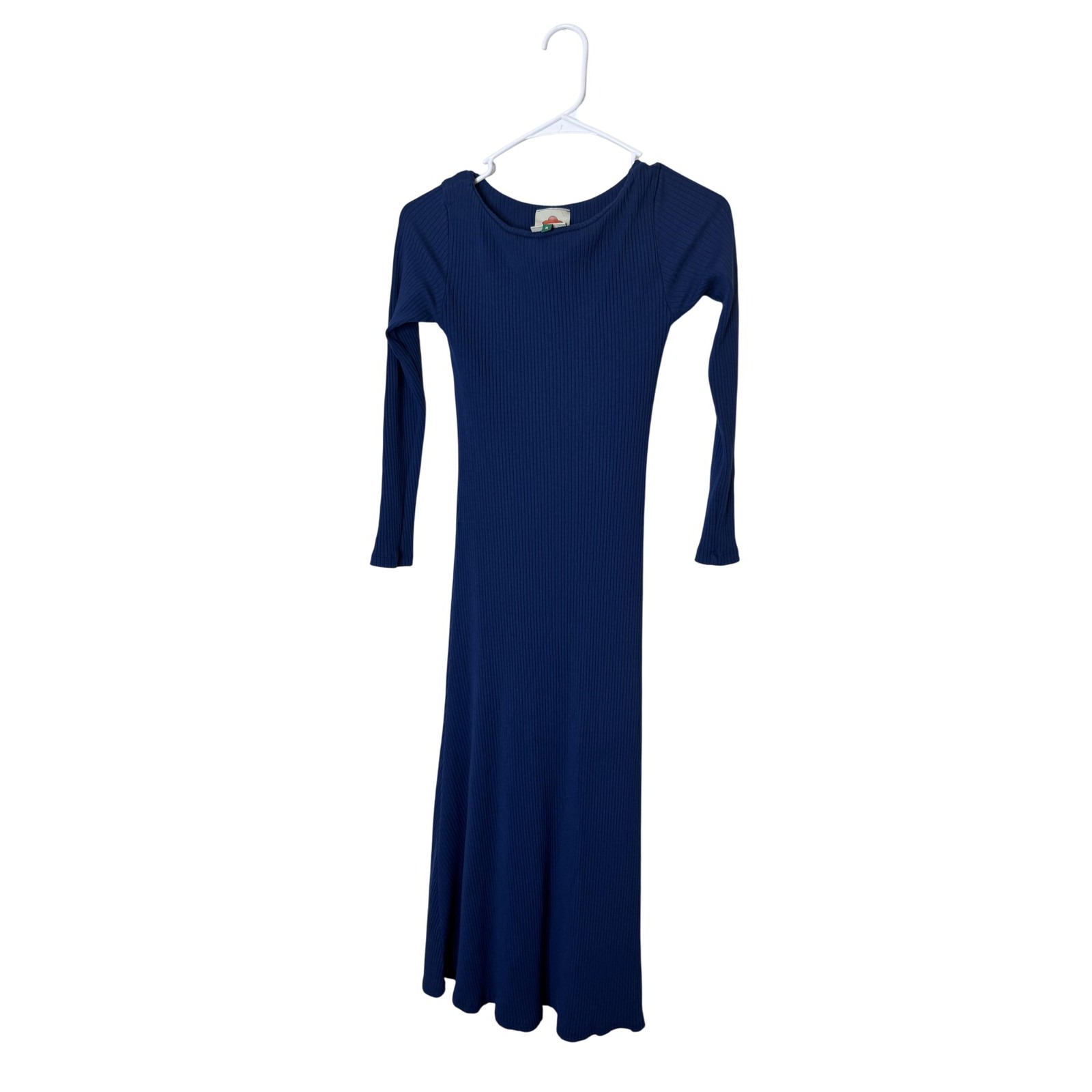 Farm Rio Dress Womens Medium Blue Ribbed Knit Long Sleeve Maxi Bodycon